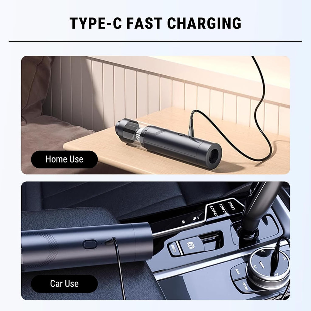 Mini Aspirateur Sans Fil, 5000Pa 90W Aspirateur À Main Puissant, Portable USB Rechargeable Vacuum Cleaner Pour Maison, Bureau Et Poils D'Animaux (Noir)